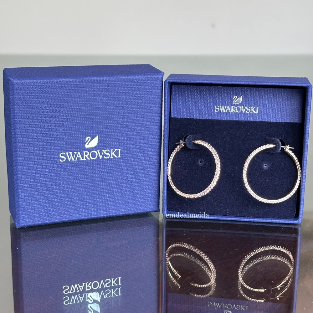 Swarovski Crystal Rose Gold Tone Stone Large Hoop Earrings 5383938